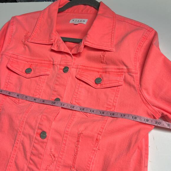 Risen Coral Stretch Denim Jean Jacket Size Large - Picture 7 of 11